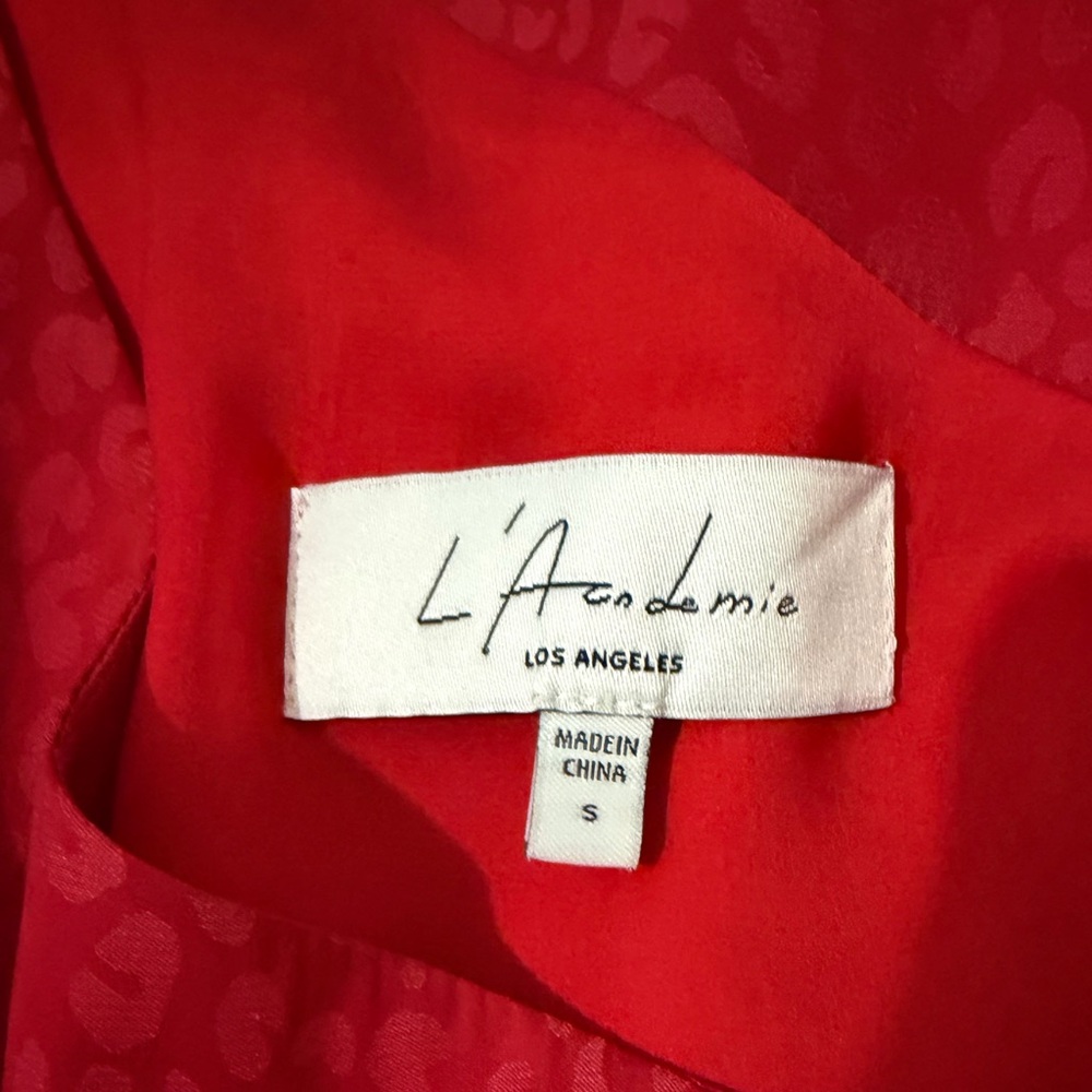 L’Academie Senna Top Blouse One Shoulder Asymmetric Hem Lava Red Size S - Picture 9 of 10